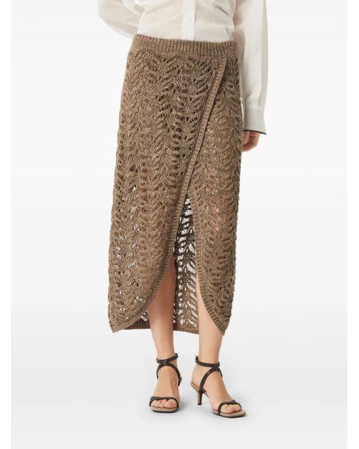 Brunello Cucinelli Natural Lace-Patterned Skirt