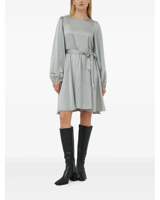 Bruuns Bazaar Gray Puff-Sleeve Belted Mini Dress