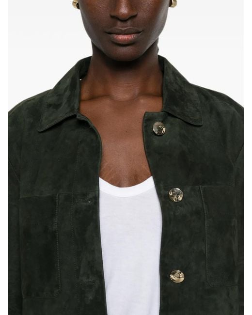 Max Mara Green Button-Fastening Suede Jacket