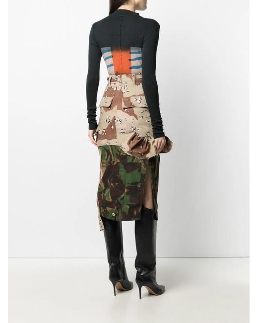 Preen By Thornton Bregazzi Green Patchwork Camouflage-Print Pencil Skirt