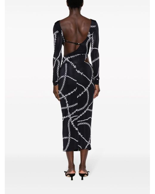 Versace Black Logo-print Cut-out Detailing Dress
