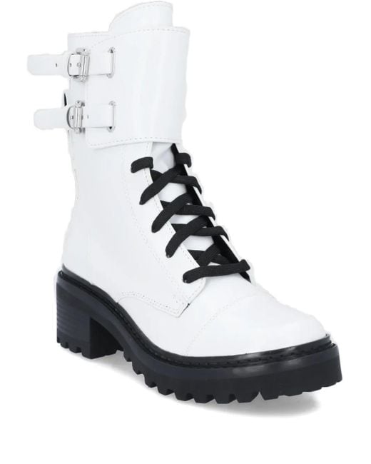 DKNY Lace-up Buckle Boots White