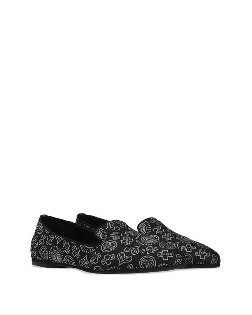 10 Corso Como Black Embroidered-Symbols Loafers