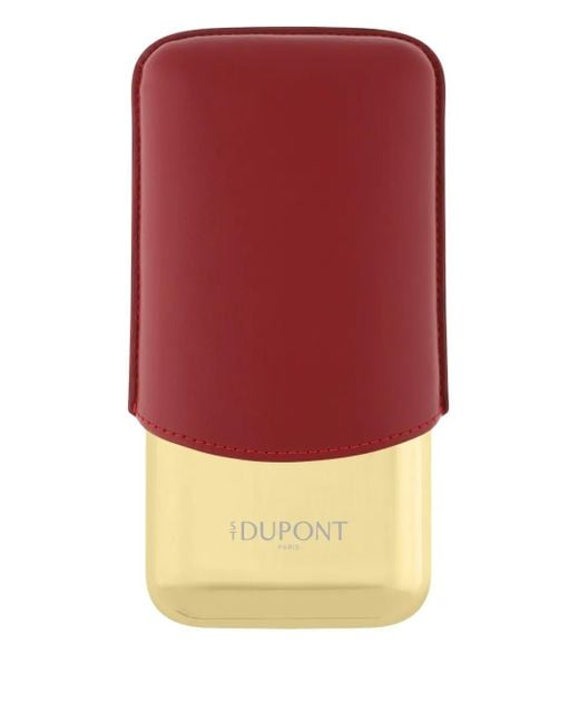 S T Dupont Red Logo-Engraved Double-Cigar Case