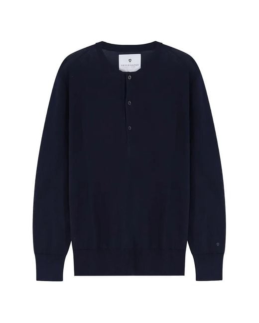 Seven Gauge Blue Button-Fastening Serafino Sweater for men