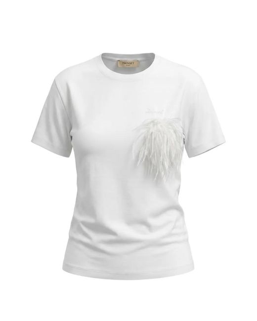 Twinset White Feather-Embellished T-Shirt