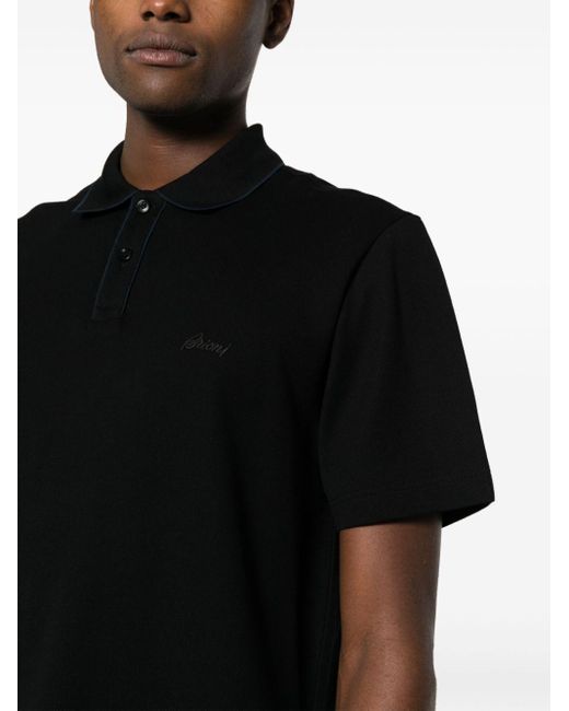 Brioni Black Logo-embroidered Cotton Polo Shirt for men
