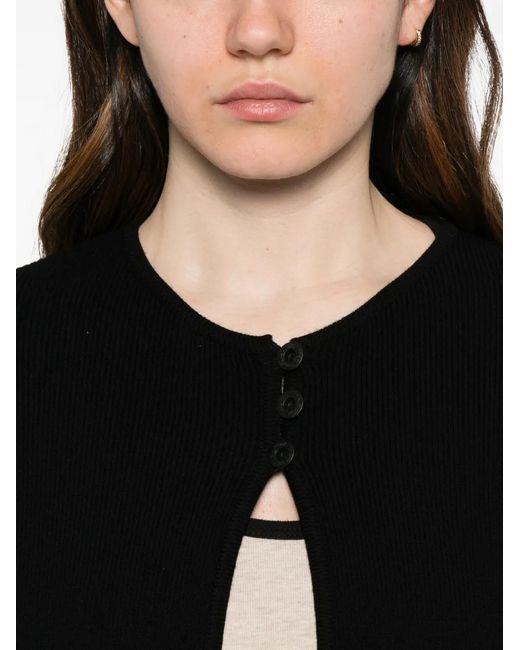 Pence Black Ribbed-Knit Cardigan