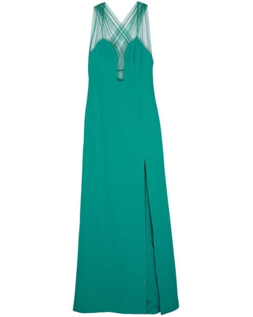 Genny Green Illusion-neck Maxi Dress