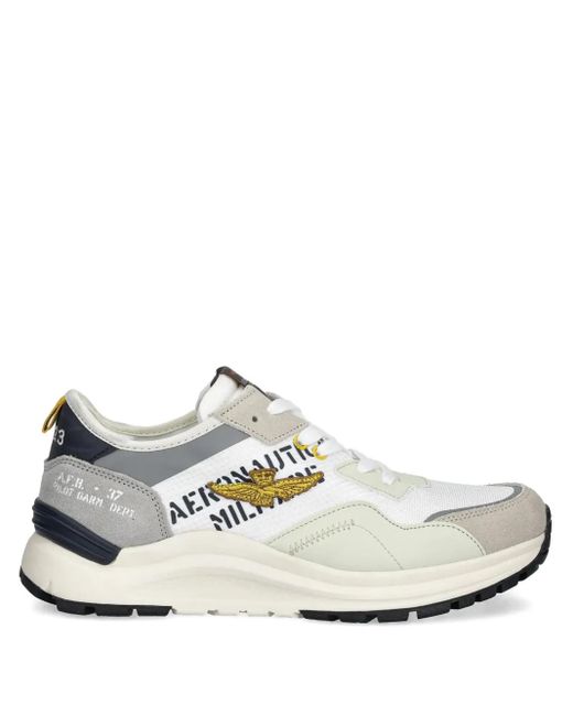 Aeronautica Militare White Embroidered-Logo Lace-Up Sneakers for men