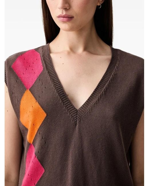 ViCOLO Multicolor Argyle-Pattern V-Neck Sweater