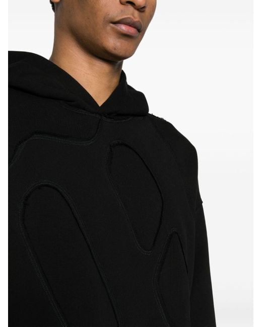 M I S B H V Black Frayed-detailing Panelled Hoodie for men