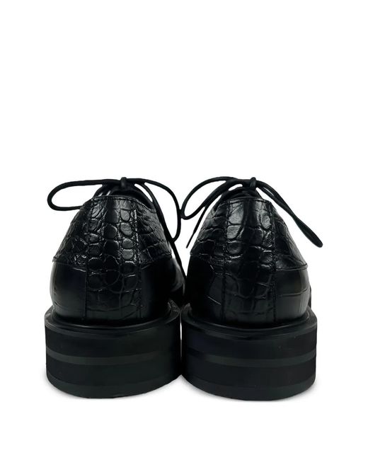 No Idea Black Crocodile Texture Lace-Up Loafers