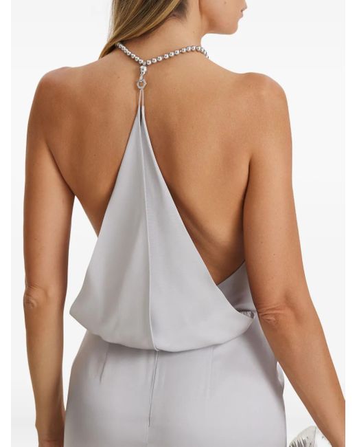 Il Volo White Jewel Halter-Neck Beaded-Back Dress