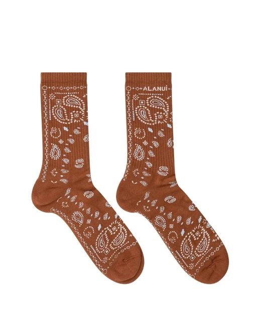 Alanui Brown Bandana-Print Socks for men