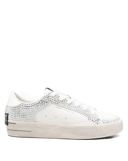 Crime London White Sk8 Deluxe Crystal-Embellished Sneakers