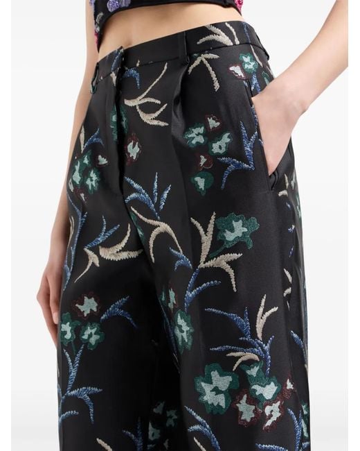 Giorgio Armani Gray Floral-Print Straight Trousers