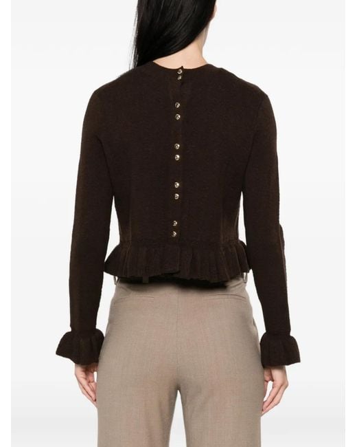 Maje Black Ruffled-Trim Button-Back Sweater