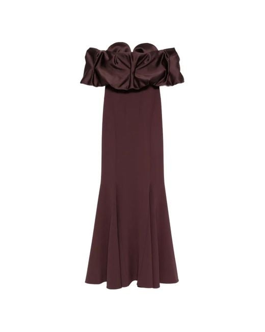 PRONOVIAS THE PARTY EDIT Purple X Elisabetta Franchi Ruffled Off-The-Shoulder Dress