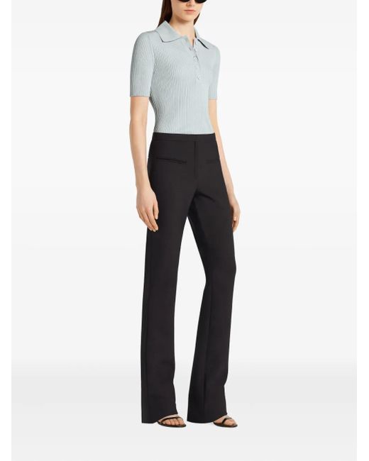 Courreges Blue Ribbed Short-Sleeve Polo Top