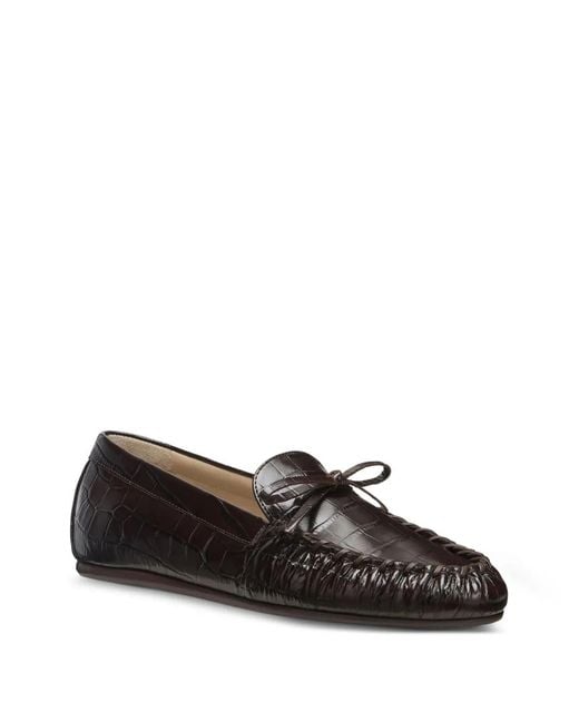 Stuart Weitzman Brown Bow Embossed Loafers