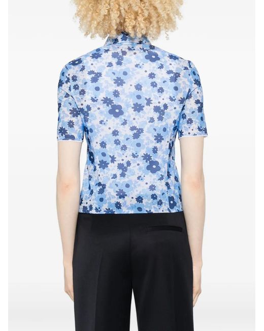 Miu Miu Blue Cropped Printed Shirt