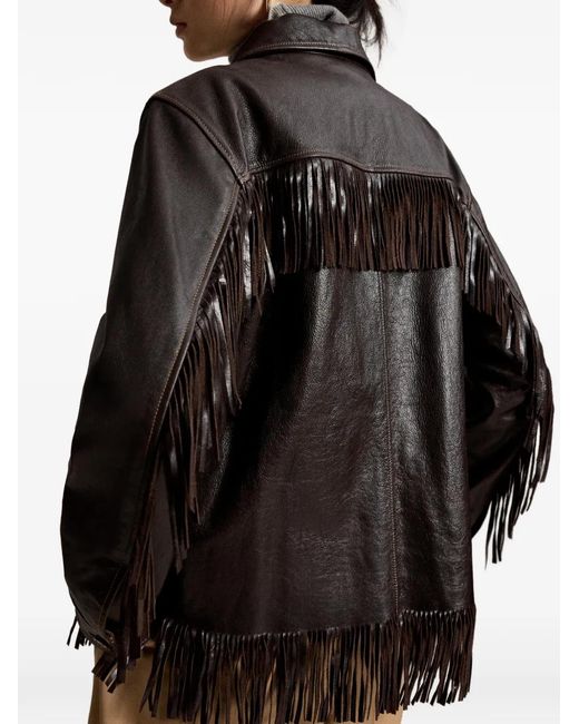 Polo Ralph Lauren Black Fringe-Trim Leather Jacket