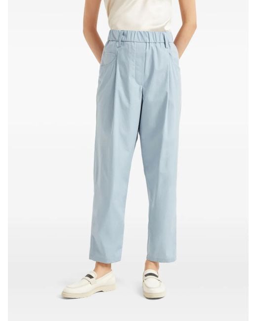 Brunello Cucinelli Blue Lightweight Poplin Five-Pocket Track Pants With Monili