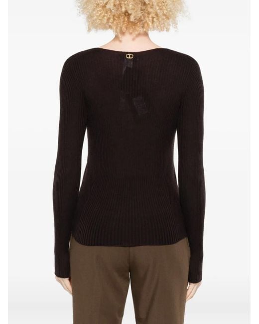 Twinset Black V-Neck Ribbed Sweater
