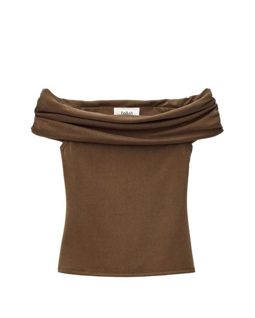 Ba&sh Brown Bene Gathered Off-Shoulder Top
