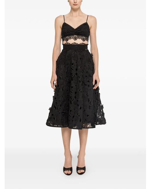 Nissa Black 3D Floral Embroidery Cotton Crop Top