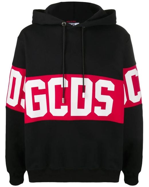 Gcds Black Hooded Sweatshirt With Logo for men