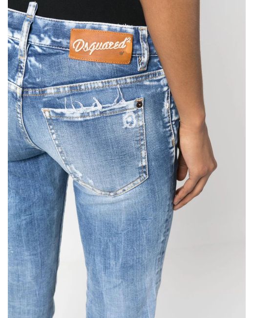 DSquared² Blue Distressed-Effect Cropped Jeans