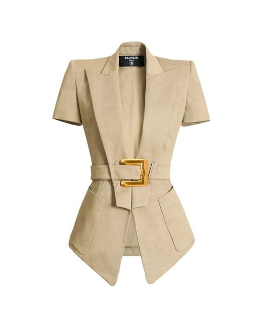 Chaqueta Anthem Con Cinturón Balmain de color Natural