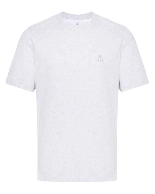 Camiseta con logo bordado Brunello Cucinelli de hombre de color White