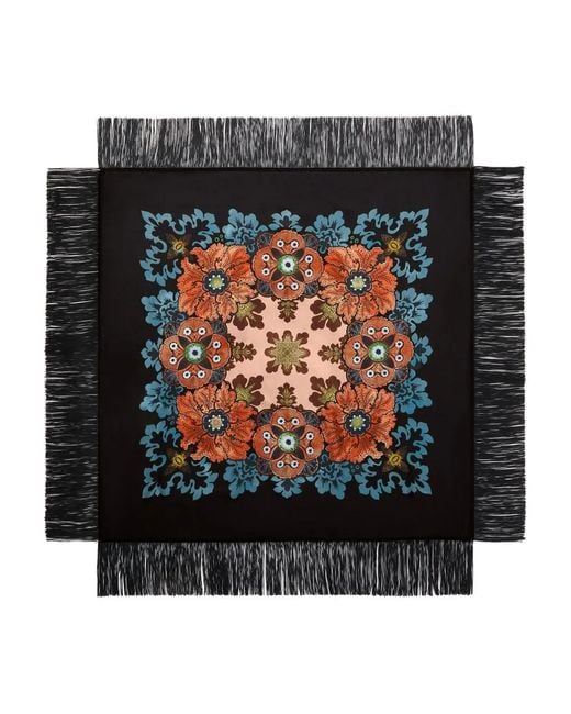 LaDoubleJ Black Reversible Floral-Print Fringe Scarf