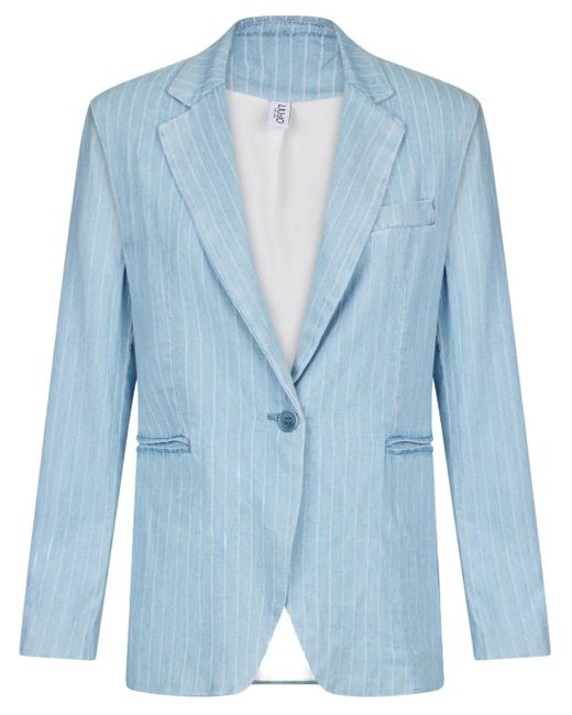 Liu Jo Blue Pinstripe Pattern Denim Blazer