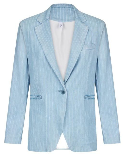 Liu Jo Blue Pinstripe Pattern Denim Blazer