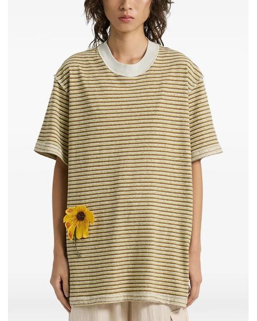 Song For The Mute Yellow T-Shirt À Rayures Et Motif De Fleurs