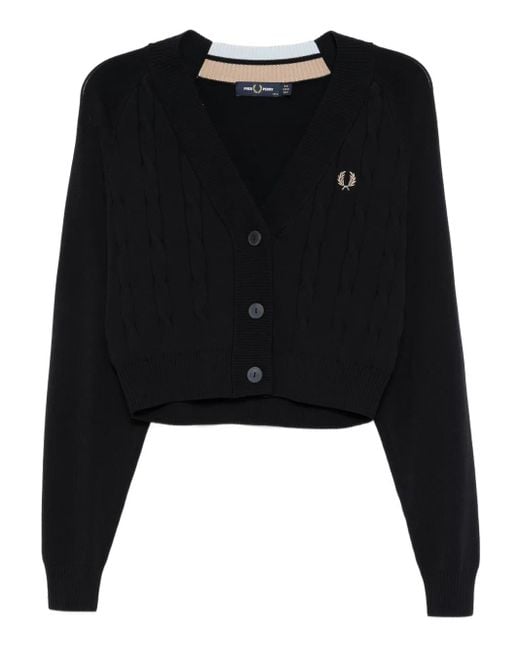 Fred Perry Black Cable-Knit Cropped Cardigan