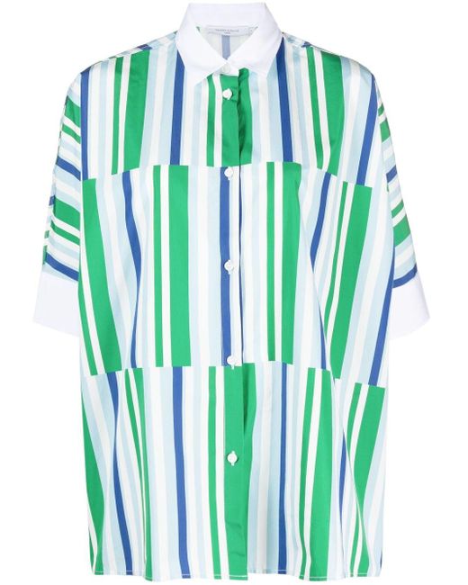 Maison Kitsuné Green Striped Cotton Short-sleeve Shirt