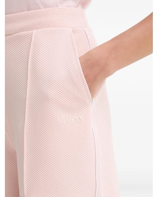 Guess Pink Textured-Finish Panelled Shorts