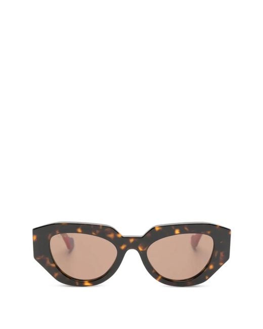 Gucci Brown Double G Geometric-Frame Sunglasses