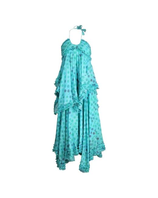 Alexis Blue Sidi Ruffled Polka-Dot Midi Dress