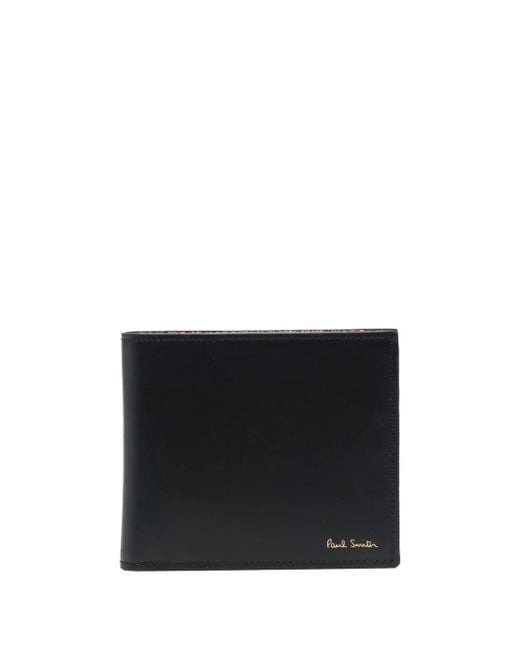 Paul Smith Black Billfold Leather Wallet with Artist Stripe for men