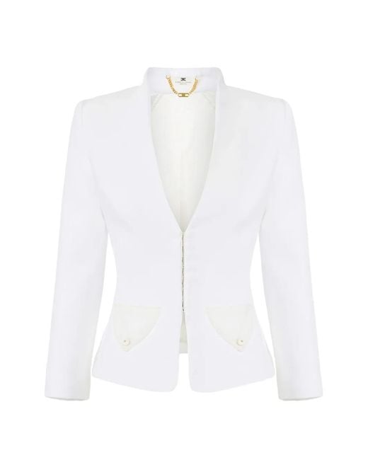 Elisabetta Franchi White Bouclé Tweed Jacket