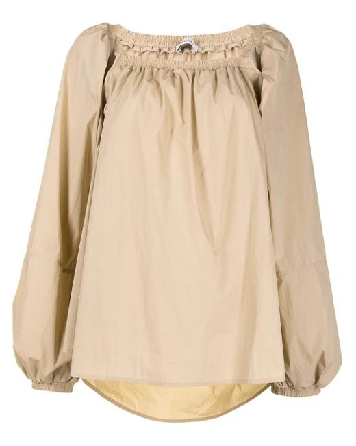Goen.J Natural Off-Shoulder Puff-Sleeve Blouse
