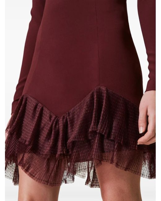 Twinset Red Pleated Tulle Flounces Mini Dress
