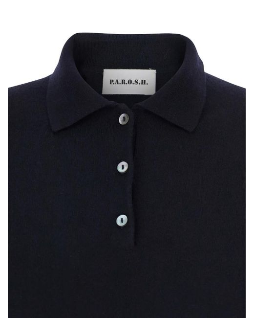P.A.R.O.S.H. Blue Button Knit Polo Top