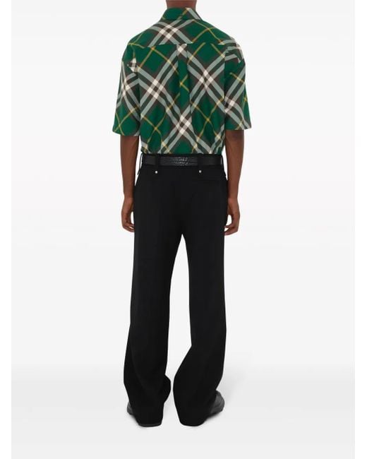 Burberry Green Check Motif Cotton Shirt for men